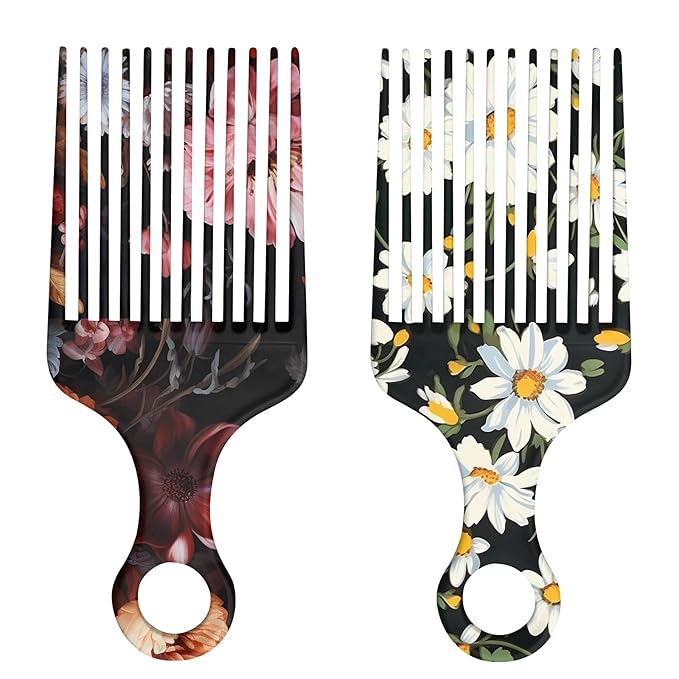 2 Pcs Afro Pick Comb for Natural Curly Hair,Portable Styling Hair Pick for Travel,Anti-Static,Cute Afro Comb for Women Men and Girls(Brown-T13)