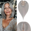 Rich Choices Hair Toppers for Women Real Human Hair 100% Human Remy Toppers NO Bangs for Women with Thinning on Top Clip in Hairpiece 4"x4.7"Lace Base 16 Inch Gray