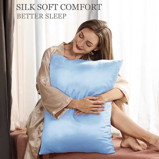 Adubor 100% Mulberry Silk Pillowcase for Hair and Skin with Hidden Zipper, Both Side 23 Momme Silk, 900 Thread Count (20x26inch, Standard Size, Sky Blue, 1pc)
