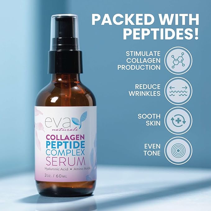 Collagen Peptide Serum for Face – Anti Aging Facial Treatment with Peptides & Hyaluronic Acid – Gentle for Sensitive Skin, Microneedling Pen, Derma Roller, Skin Firming & Hydrating (2 Oz) (2 Pack)