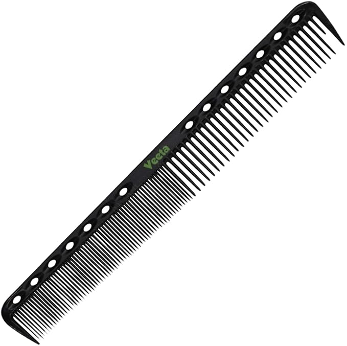 Veeta Professional Carbon Fiber Comb - Multiple Styles, Anti Static, Heat & Chemical Resistant - Rat Tail, Styling, Wide Tooth, Wave Comb (Black)