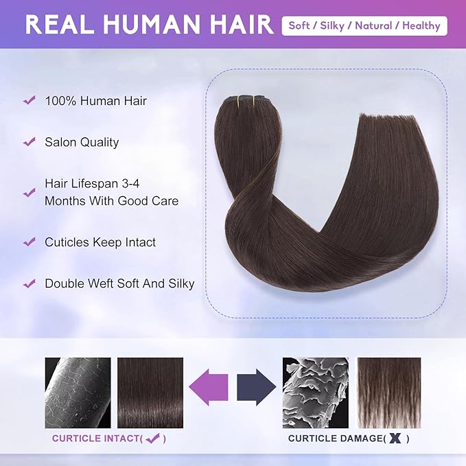Dark Brown Clip in Hair Extensions Real Human Hair Invisible Seamless Remy Human Hair Clip in Extensions for Women 22 Inch 110g, 8pcs Per Set with Double Weft