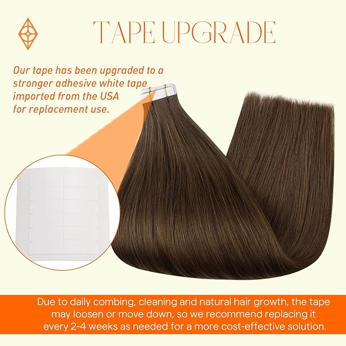 Full Shine Brown Tape In Hair Extensions Human Hair 20 Inch Seamless Skin Weft Hair Color 4 Medium Brown Straight Silky Hair Extensions Tape Ins 40 Pcs Invisible Tape In Extensions 100 Gram Add Volume