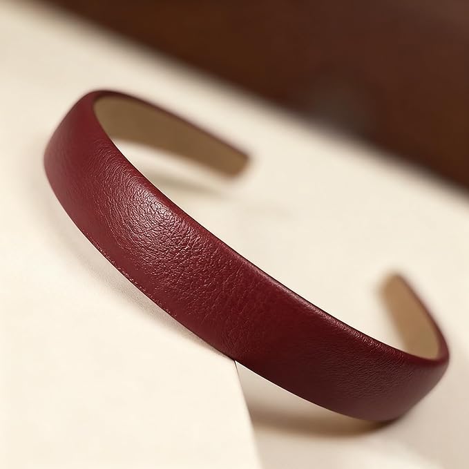 2-Piece Red & Black Leather Headbands - Non-Slip Wide Padded Hair Accessories for Women, Cute Fashion DIY Hair Hoops