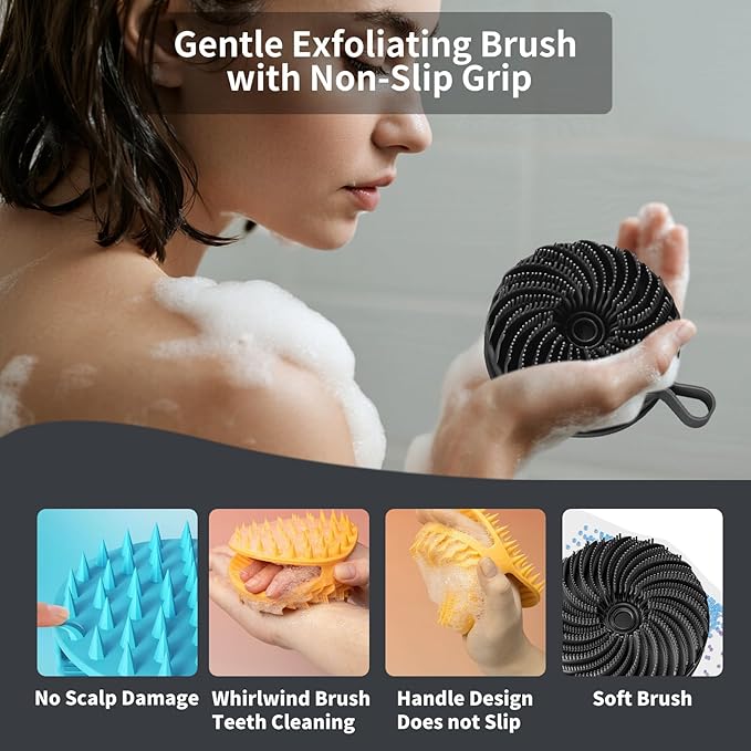 Larger Silicone Body Scrubber&Scalp Massager Hair Growth (Black)