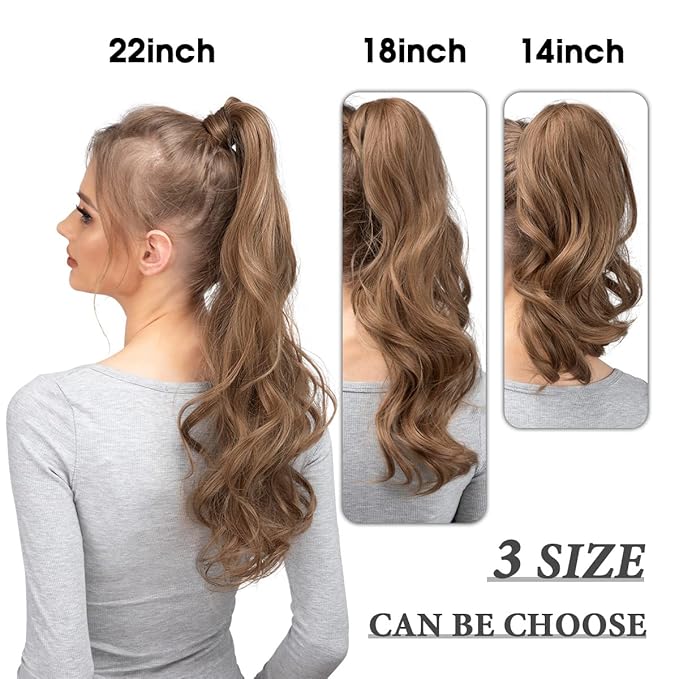CJL HAIR 14" Short Ponytail Hair Extension Wrap Around Pony Tail Clip in Curly Wavy Synthetic Fake Hairpiece for Women Dirty Blonde