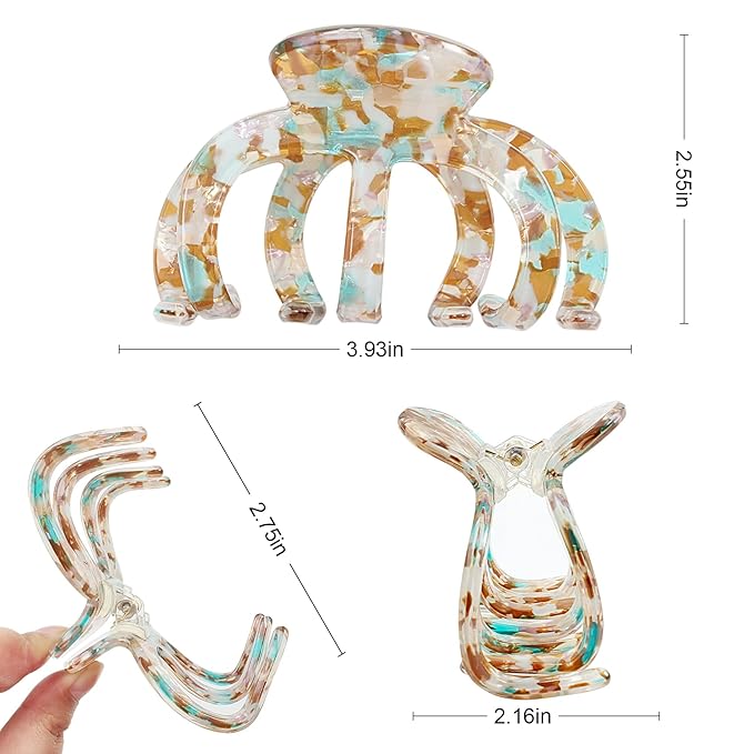 Extra Large Octopus Hair Clips for Women - Octopus Claw Clip for Oversized Thick Hair, Non-Slip Strong Hold Claw Clips - Unbreakable Big Barrettes Jaw Clamps Accessories -3 PCS (multicolor)