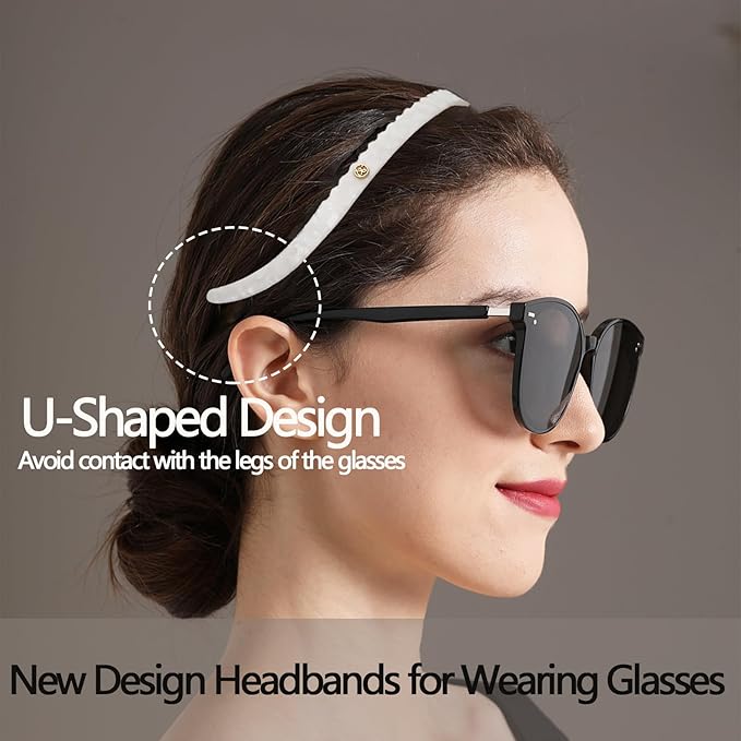 2 Pack Headbands Designed for Eyewear,Flex No Pressure,Non Slip Fashion Thin Hairbands for Womens Sisters Girls Gifts-White,Powder Blue