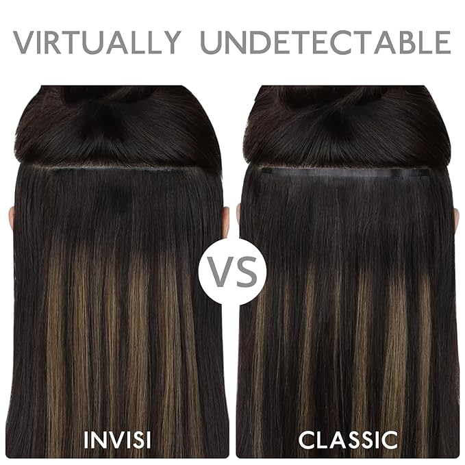 WENNALIFE Invisi Edge & Classic Seamless Clip in Hair Extensions Real Human Hair, 14 Inch 130 9pcs Jet Black Hair Extensions for Women Invisible Straight Injection Extensiones de Cabello Humano