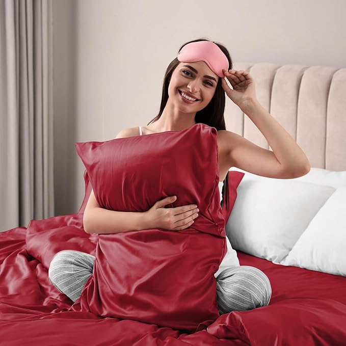 Lirex Satin Pillowcase for Hair and Skin, Super Soft and Cooling Similar to Silk, 2 Pack King Size 20"X 36" Pillow Cases with Envelope Closure, Gifts for Women Men, Wine Red