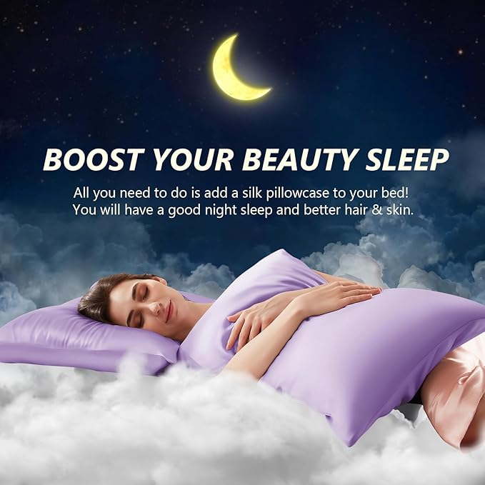 Silk Pillow Cases Standard Size 100% Mulberry Silk Pillowcase for Hair & Skin 22 Momme Both Sided Grade 6A Silk Cooling Soft Breathable 20 x 26 Inches with Hidden Zipper 1PC, Lavender