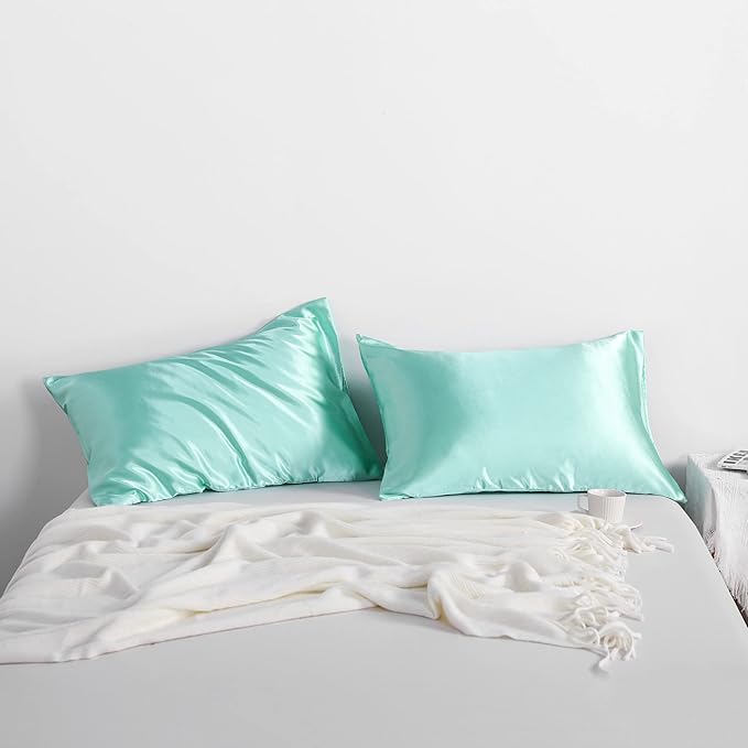 NTBAY 2 Pack Satin King Pillowcases for Hair and Skin, Luxurious and Silky Pillow Cases with Envelope Closure, 20x36 Inches, Light Blue