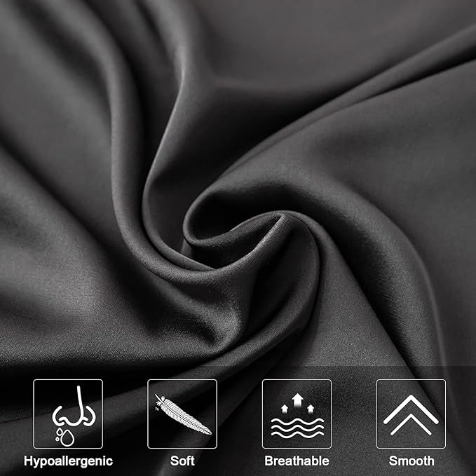 Mulberry Silk Pillowcase for Hair and Skin,Queen Size Cooling Silk Pillow Case with Hidden Zipper,Allergen Proof Dual Sides Soft Breathable Smooth Silk Pillow Cover for Women(Queen,Black)