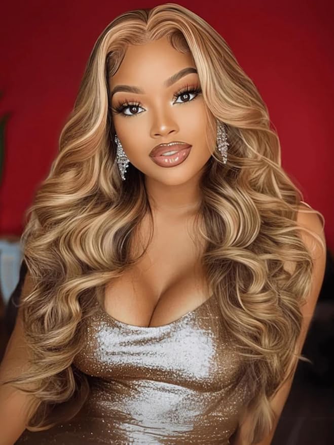 YIROO Pre Everything Wig Honey Blonde 13X4 Pre Cut Lace Front Glueless Human Hair Wigs Body Wave Brown Blonde Highlight Ombre Pre Bleached Invisible Bye Bye Knots Wig Pre Plucked 150% Density 18Inch