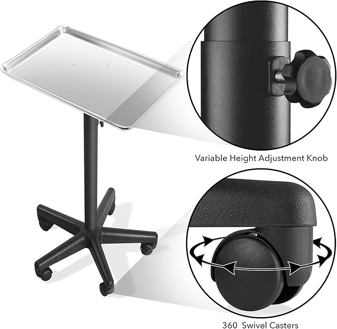Saloniture Set of 4 - Aluminum Salon Instrument Tray, Heavy-Duty Metal Rolling Base