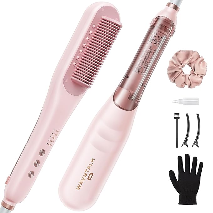 Wavytalk Pro Steam Hair Straightener Brush, Steamline Pro 3 in 1 Straightening Brush, Steam Reduces Damage, Nourishes Hair, and Expedites Straightening