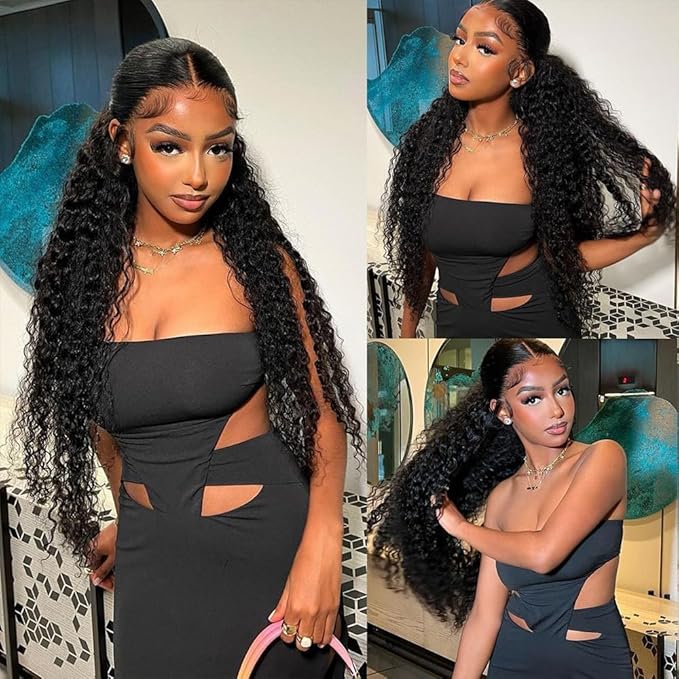 38 Inch 13x6 Deep Wave Lace Front Wigs Human Hair Pre Plucked 250% Density 13x6 HD Transparent Lace Frontal Wigs Human Hair Glueless Deep Curly Human Hair Wigs For Women Natural Color