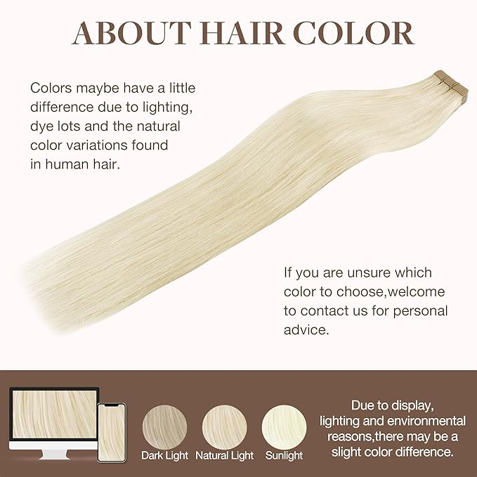 GOO GOO Tape in Hair Extensions Human Hair, 1000 Pure Platinum Blonde, 16inch 50g 20pcs, Skin Weft Seamless Invisible, Silky Straight with Thick Ends, Remy Human Hair