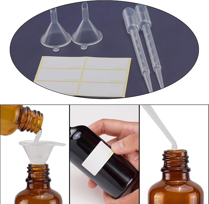YIZHAO Amber Glass Dropper Bottle 2oz, Tincture Bottles with Glass Dropper, for Essential Oils, Aromatherapy, Cosmetic, Laboratory, Pharmacy, Liquids, Travel –6 Pcs