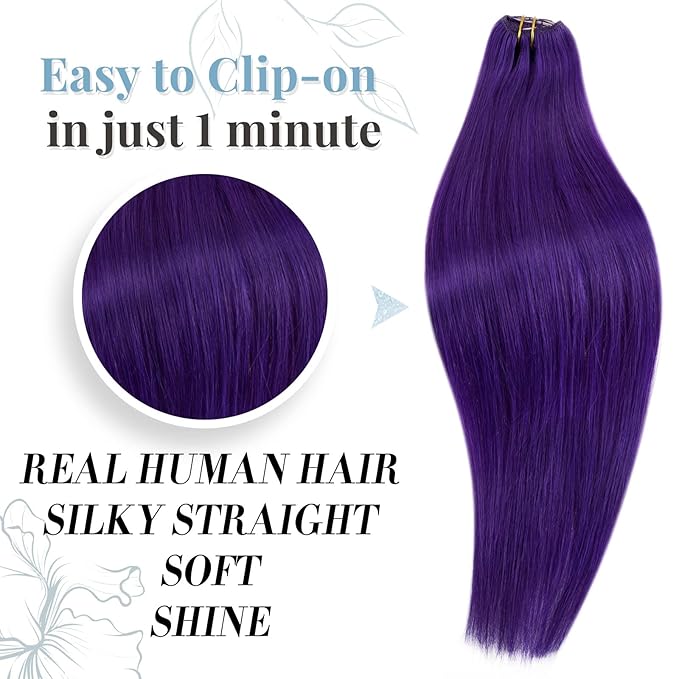 RUNATURE Purple Clip in Hair Extensions Human Hair 18 Inch 70g Full Head Colored Purple Hair Extensions Clip Ins for Women Real Remy Hair Double Weft Fashion Color