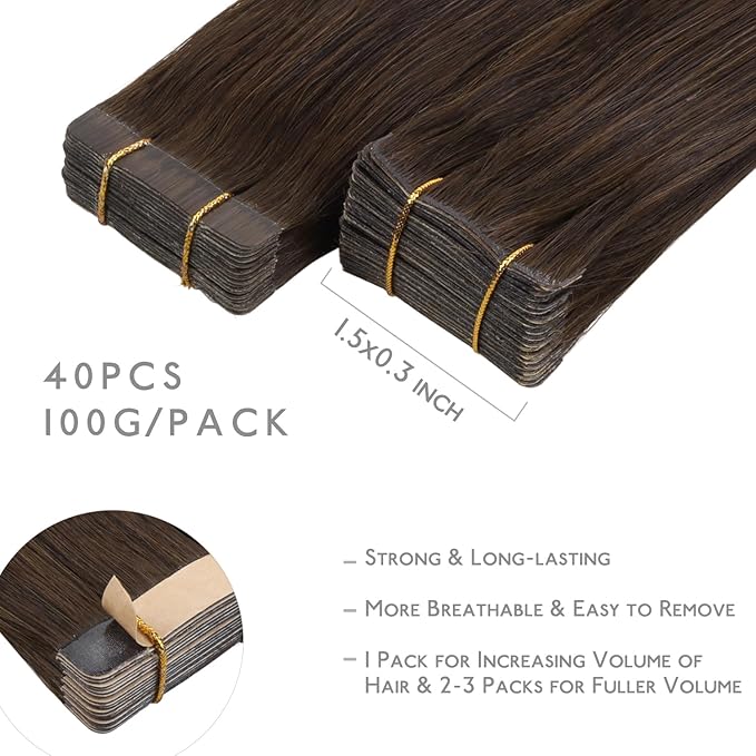 WENNALIFE Invisi Edge & Classic Tape in Hair Extensions Human Hair, 24 Inch 100g 40pcs(20pcs Invisi Edge & 20pcs Classic) Chocolate Brown Invisible Luxury Remy Hair Natural Seamless Injected Tape Ins