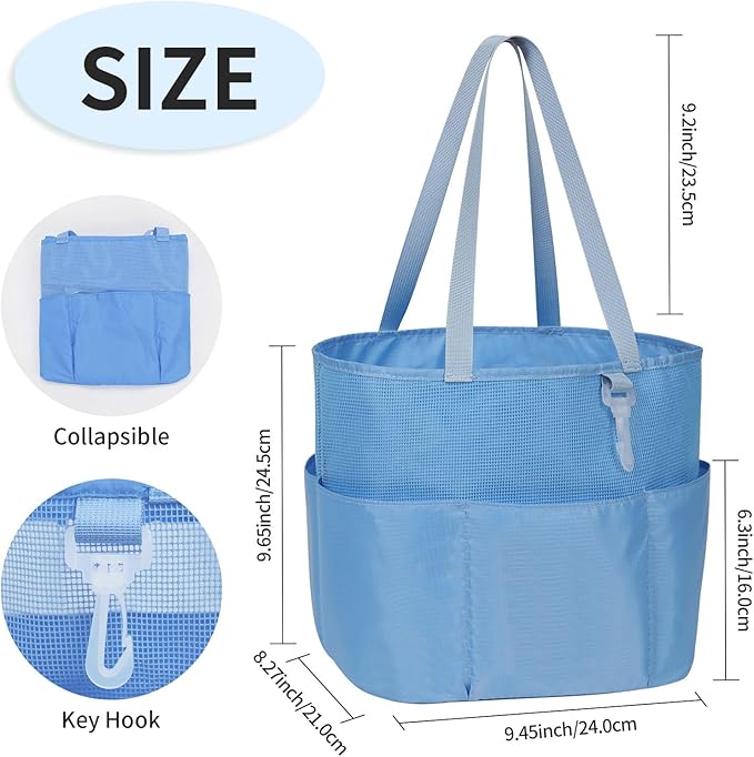 Mesh Shower Caddy Portable, Travel Toiletry Bag for Women Men, Large Capacity Shower Bag Quick Dry Bathroom Bag for Dorm, Gym, Bathroom, Camping, Beach, Swimming, Traveling, Blue
