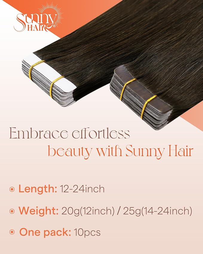 Sunny Hair Tape in Hair Extensions Real Human Hair Invisible Remy Hair Extensions Tape ins for Women Dark Brown 18 inch 25G