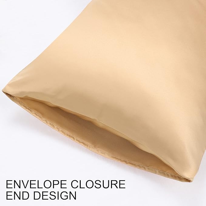 uxcell 2 Pack Silk Satin Pillowcase for Hair and Skin, Cool, Silky, Soft Breathable Pillow Cases King Size 20x36 Inch Sateen Pillowcase Caramel with Envelope Closure