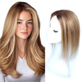 Hair Toppers for Women Real Human Hair Topper Swiss Lace Middle Part Clip in Bangs Remy Human Hair Straight Hairpieces for Thinning Realistic Scalp 360° Cover Gray Hairy Roots Highlight Ombre Blonde