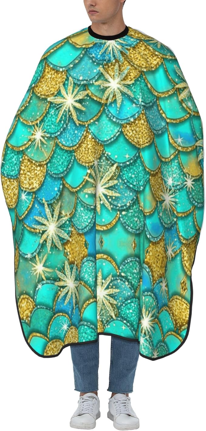 Extra Large Hair Styling Cape, Haircut Apron Green Mermaid Scales Haircuting Salon Cape Gown for Hair Cutting Styling