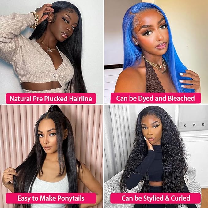 sdamey 360 Straight Lace Front Wigs Human Hair HD Transparant Full Lace Wigs For Women 200 Density Wigs Human Hair Pre Plucked With Baby Hair 12A Brazilian Virgin Hair Natural Color 22inch
