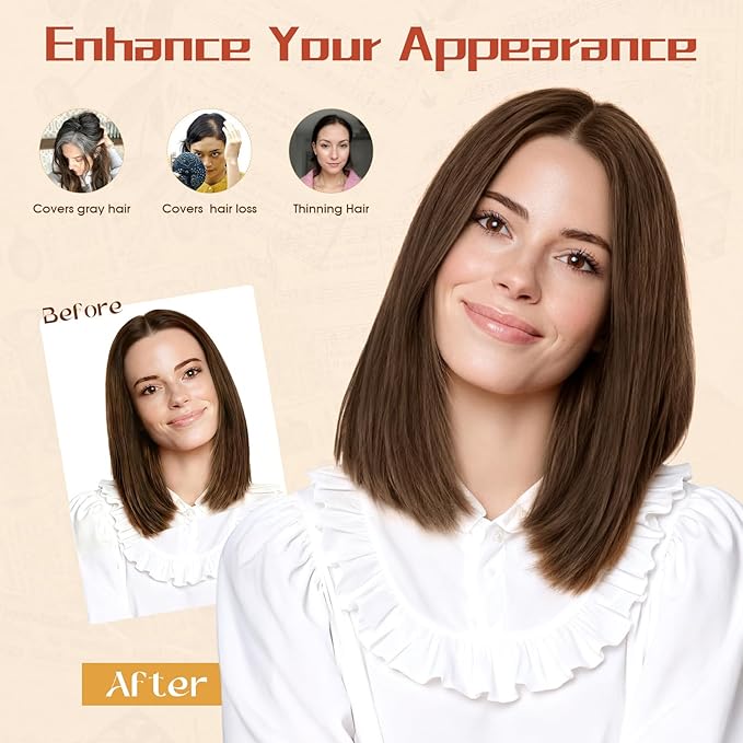 Rich Choices Human Hair Toppers for Women-100% Real Remy Hair Topper No Bang-Upgraded 150% Density 9 * 12CM Lace Base-Clip in Hairs Topper for Thinning Hairs-12Inch #2R Chocolate Brown