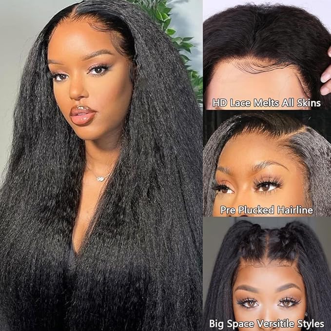 GOLFMAX Yaki Straight Human Hair Wig For Black Women Natural Kinky Straight 13x4 Lace Front Wigs Human Hair 18 Inch kinkycurly human hair wig
