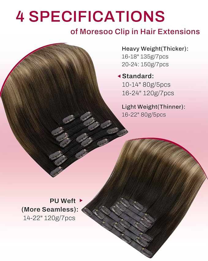 Moresoo Balayage Real Hair Extensions Clip in Human Hair Ombre Remy Double Weft Clip in Human Hair Extensions for Women Dark Brown to Golden Brown with Dark Ash Blonde 7pcs 120g 22inch