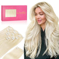 Wennalife Clip in Human Hair Extensions, 14 Inch 150g 9pcs Clip in Hair Extensions Real Human Hair, Platinum Blonde Human Hair Clip in Extensions Remy Human Hair Extensions Clip Ins Double Weft