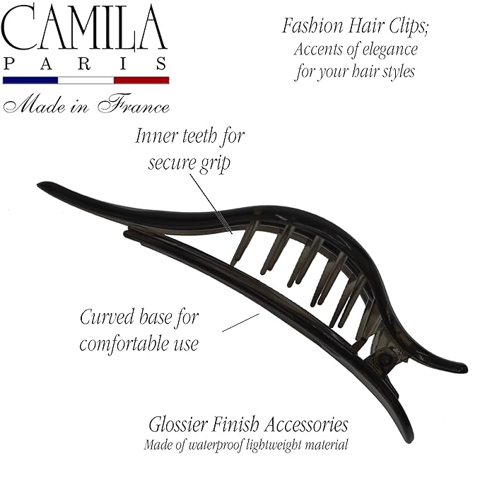 Camila Paris CP2388 French Hair Clips, Large Side Slide Hair Clips for Long Curly Wavy Hair, Strong Hold No Slip Grip, Girls Hair Claw Clips for Women, Styling Girls Hair Accessories, Made In France