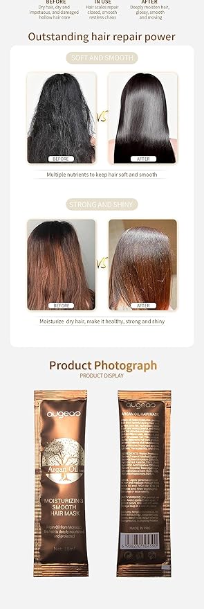augeas Argan Oil Extra Moisturizing Smooth Hair Mask 15mL/pack (10 packs) Keeps hair Color Last Longer Up to 6 Weeks (Traveling, Single Use, First Time Test Trying Convenience Packages)