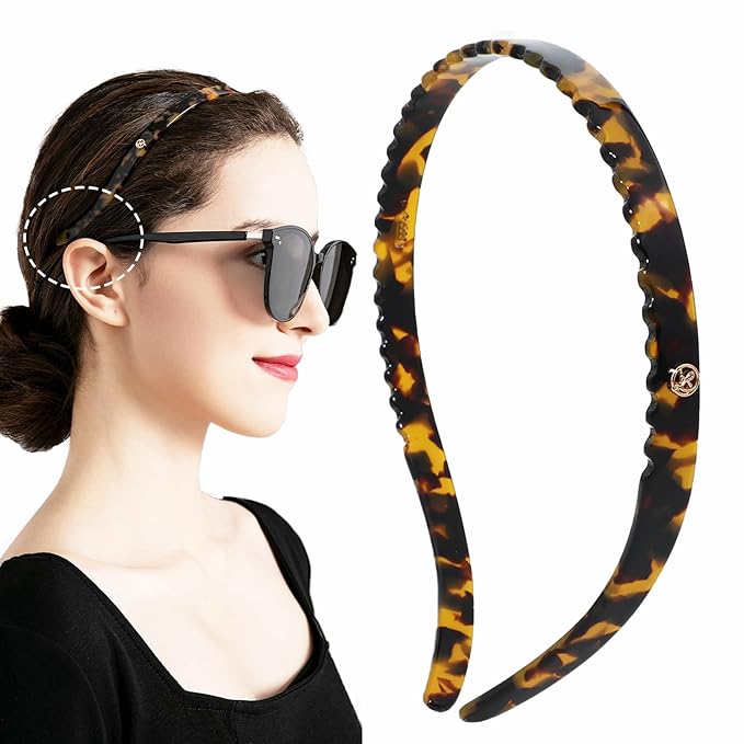 Tortoise Headbands Designed for Eyewear,Flex No Pressure Thin Hairband Fashion Acetate Hair Accessories for Womens Sisters Girls Gifts