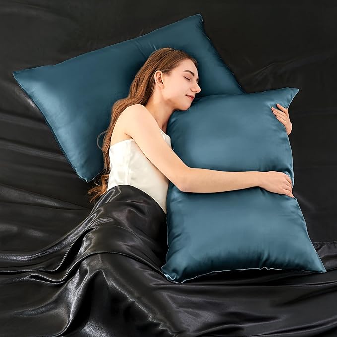 INFIIXSO Mulberry Silk Pillowcase for Hair and Skin, Silk Pillow Cases Queen with Hidden Zipper 20x30 Inches, Extraordinary Smooth and Soft Cooling Pillow Cases for Hot Sleepers(Bluesteel, 1 Pack)