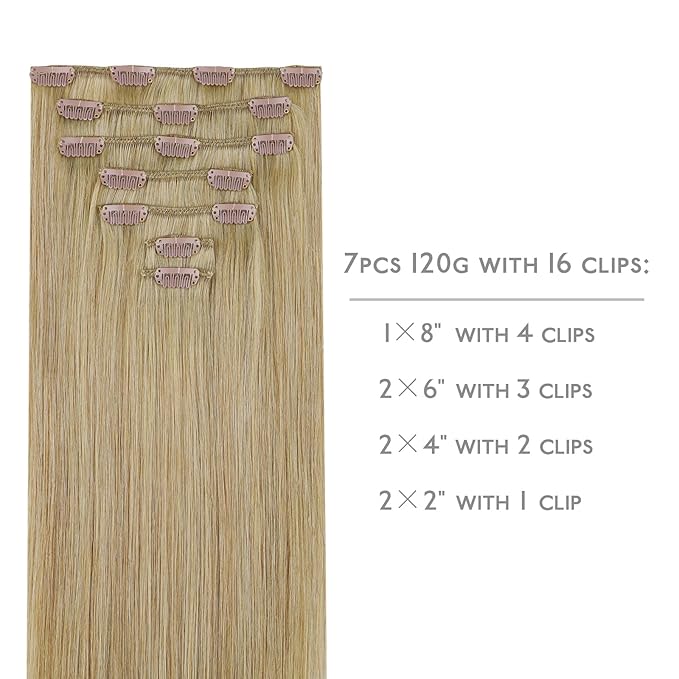 WENNALIFE Clip in Hair Extensions Real Human Hair, 14 Inch 120g 7pcs Clip in Hair Extensions Real Human Hair, Mixed Multi-tone Ash Brown Human Hair Remy Human