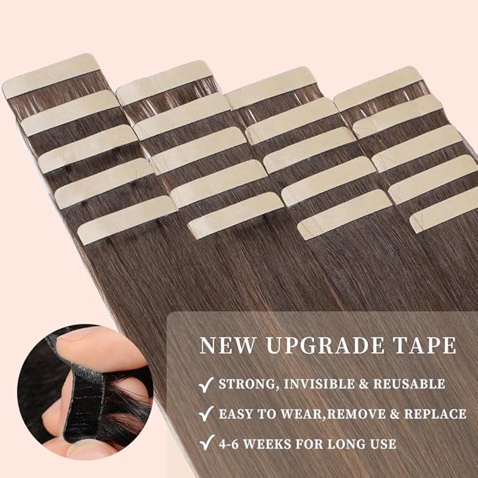 Tape in Hair Extensions Human Hair Balayage Dark Brown Mixed Chestnut Brown Remy Hair Extensions 20pcs 14 Inch Human Hair Tape in Extensions Skin Weft Tape Extensions Human Hair (2/2/6#,14 Inch)