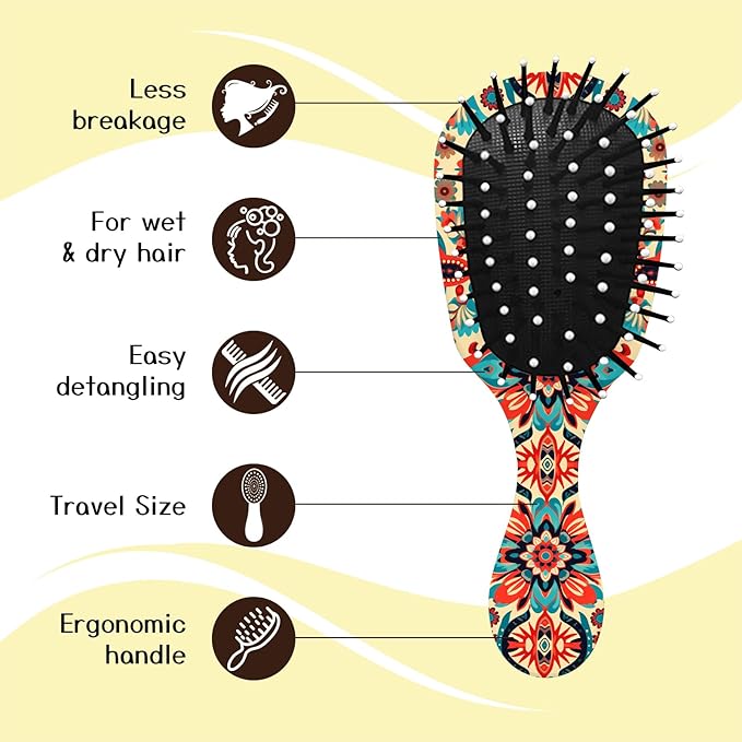 Mini Hair Brush,Cute Detangling Travel Hair Brush,Soft Bristles for Effortless Tangle Removal,Detangler Hairbrush for Women Men Boys Girls Kids Wet Dry All Hair Types (Red Bohemia, Mini)
