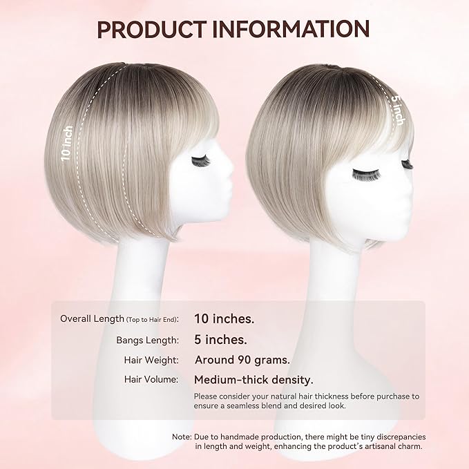 LEEONS Hair Toppers for Women with Bangs Short Bob Synthetic Hair Pieces for Thinning Hair Side Part (Mixed Ivory Blonde with Dark Root)