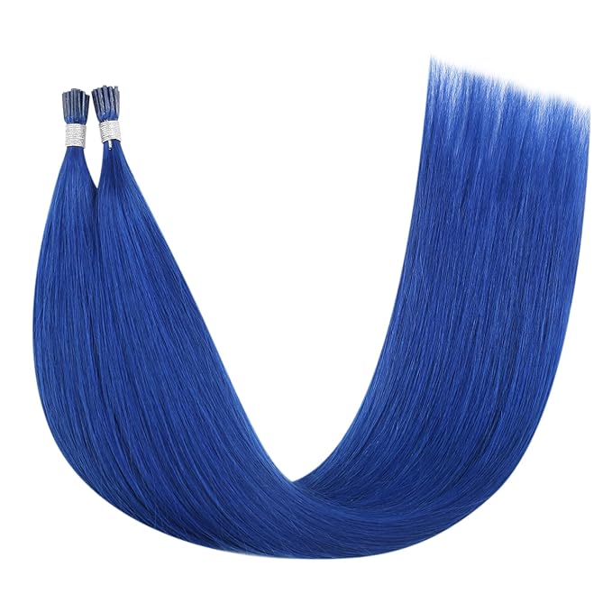 YoungSee I Tip Hair Extensions Human Hair Blue Itip Hair Extensions Real Human Hair Colored 14 Inch I-Tip Extension Pre Bonded Hair-Extensions I Tip Softness for DIY 40s 25g