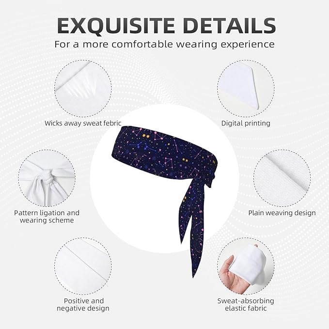 Boys Girls Space Galaxy Zodiac Star Constellation Print Sports Sweat Band Multi Style Lovely Head Ribbon Headdress for Sports Athletic Spa