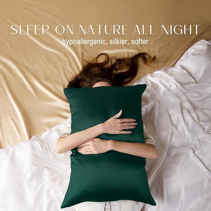 ZIMASILK 100% Pure Mulberry Silk Pillowcase for Hair and Skin Health,Soft and Smooth,Both Sides Premium Grade 6A Silk,600 Thread Count,with Hidden Zipper,1pc(Standard 20''x26'',Blackish Green)