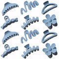 12 Pcs Claw Clips, Multi-Shapes Hair Clips for Women Girls, Non-Slip Large Jaw Claw Clips for Thick Thin Curly Hair Accessories (Light Blue)