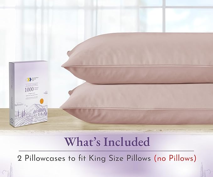 California Design Den King Pillow Cases Set of 2-1000 Thread Count, Soft and Smooth Sateen Weave, 100% Cotton Pillowcases, Thick and Durable - Sepia Rose