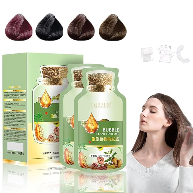 Natural Plant Hair Dye, New Botanical Bubble Hair Dye 20ml 10Packs/Box, Chestnut Brown, Pure Plant Extract for Grey Hair Color Bubble Dye, Color Conditioner Shampoo