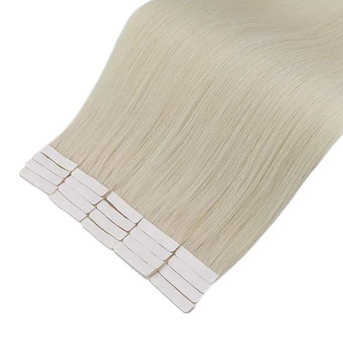 Full Shine Intact Tape in Hair Extensions 5Pcs 18 Inch Blonde Virgin Tape ins Extensions Injected Tape ins Human Hair Extensions Color 1000 Ice Blonde Seamless Skin Weft Human Hair Extension 12.5Gram
